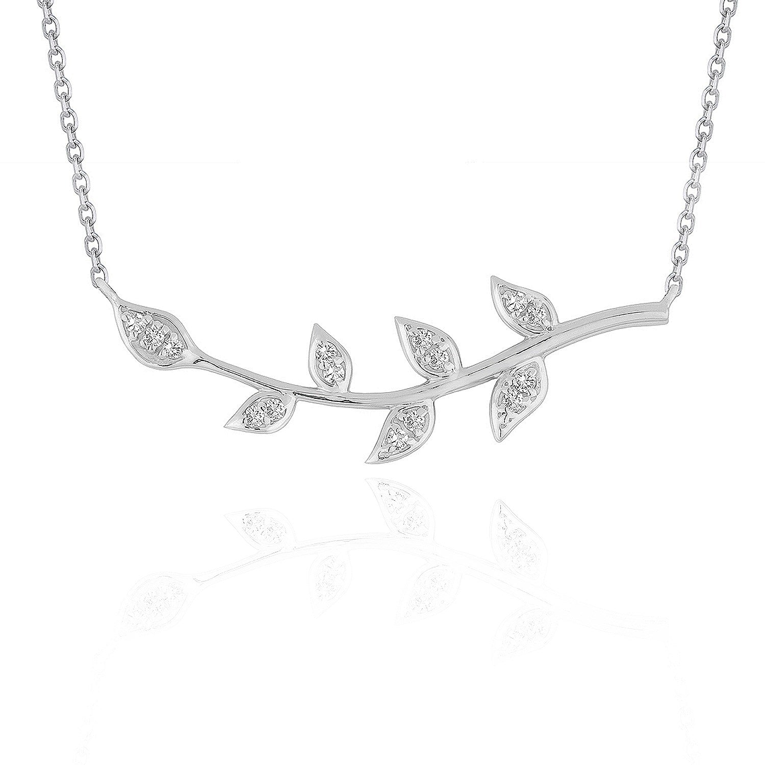 Diamond Vine Design Pendant in 14k White Gold in a sleek high-contrast midnight luxury editorial style